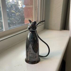 1940's MCM vintage Napier silver-plated cat-shaped shot glass jigger barware